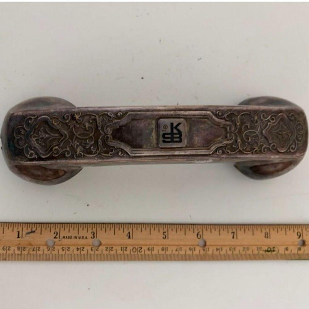 Vtg. Ornate silver-Plated Telephone Handle with KSB Monogram